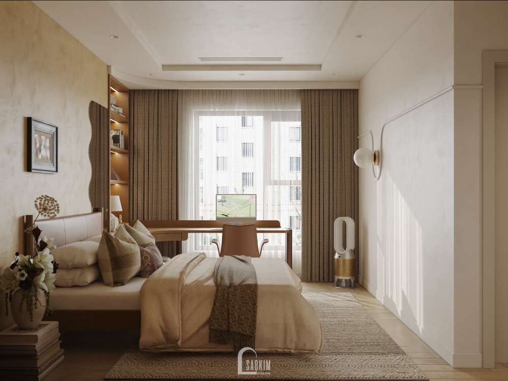 Không gian phòng ngủ Master trong thiết kế chung cư 3 ngủ phong cách Japandi dự án Viha Complex Leciva
